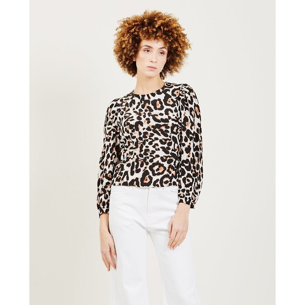 Baum Und Pferdgarten Mylee Blouse Long Sleeve Wild Leopard Tan Black Size 38/8